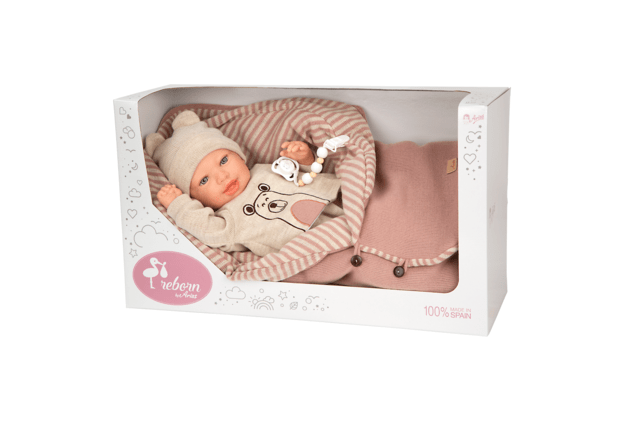 Arias Reborn lėlė kūdikėlis su smėlio spalvos rūbeliais, 45 cm 4