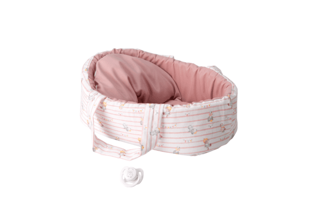 Arias kūdikėlis rožinėje nešyklėje su meškiukais, 26 cm