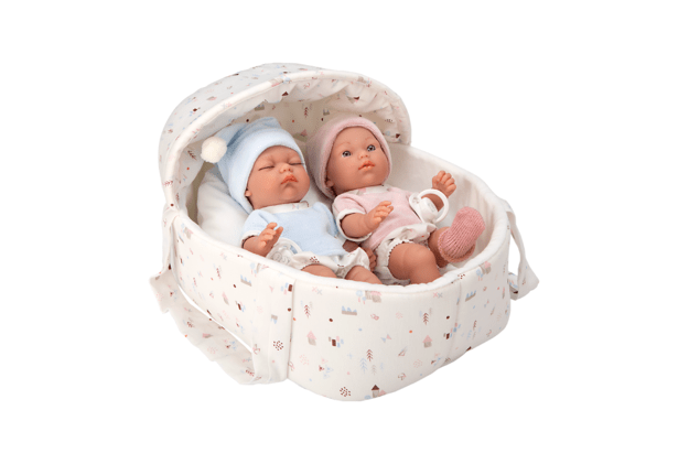 Arias kūdikėliai dvynukai baltoje nešyklėje, 26 cm