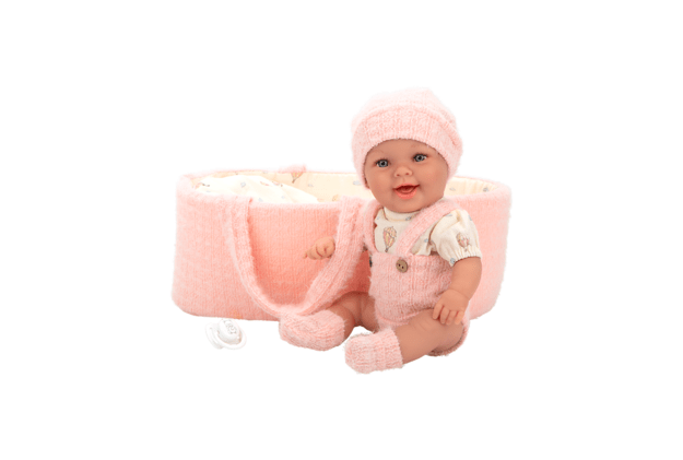 Arias kūdikėlis lėlė rožinėje nešyklėje, mergaitė, 33 cm